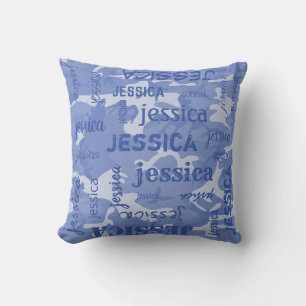 Camo Personalized Shorter Name Blue Throw Pillow