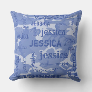 Camo Personalized Shorter Name Blue Throw Pillow