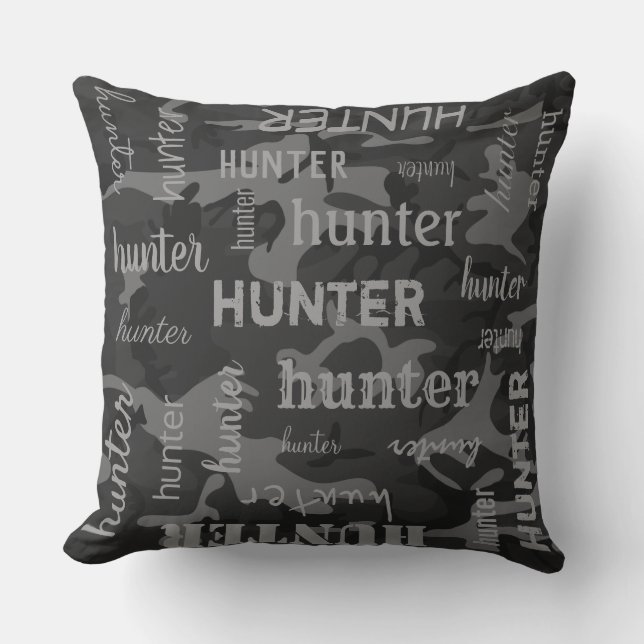 Camo Personalized Shorter Name Charcoal Grey Throw Pillow (Front)