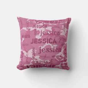 Camo Personalized Shorter Name Pink Throw Pillow
