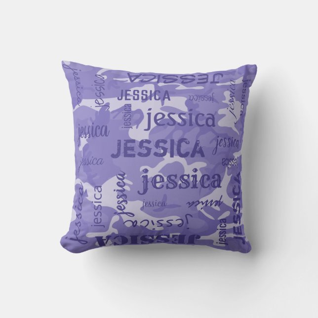 Camo Personalized Shorter Name Purple Throw Pillow (Front)