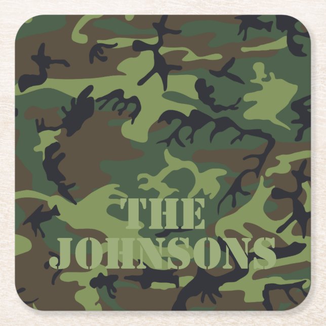 Camo Personalized Square Paper Coaster (Front)