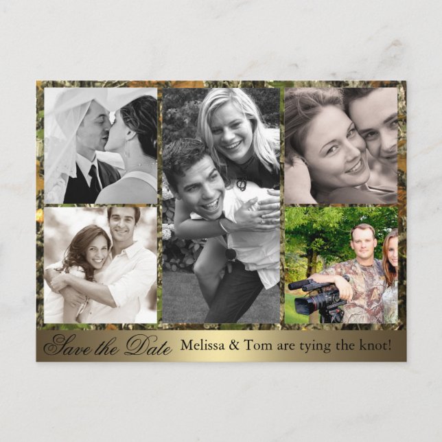 Camo Photo Collage Save the Date Postcard (Front)