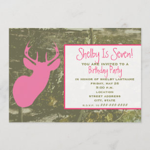 Camo & Pink Deer Head Birthday Party Invite