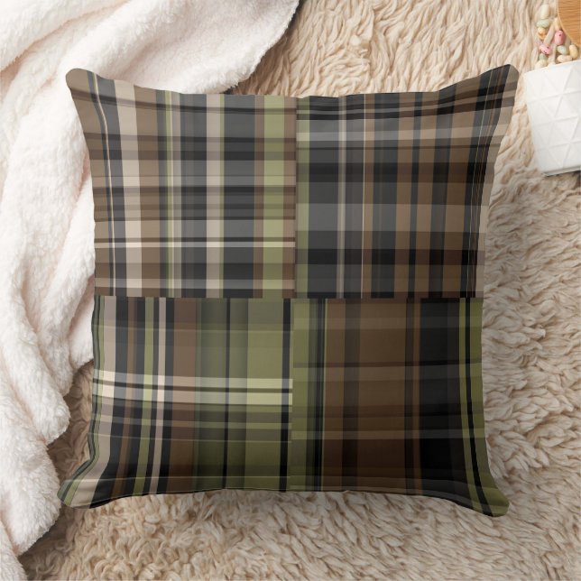 Camo Plaid Abstract Throw Pillow (Blanket)