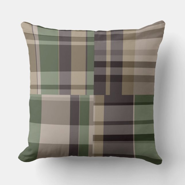 Camo Plaid Geometric Throw Pillow (Front)