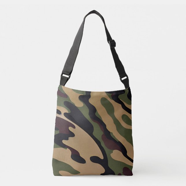 Camo Print Cross-Body Tote Bag (Front)