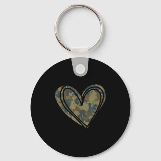 Camo Print Heart Valentines Day  Keychain (Front)