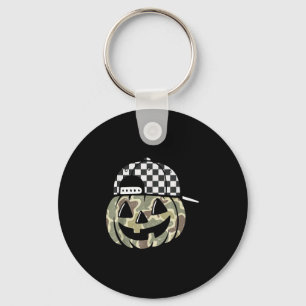 Camo Pumpkin Jack O Lantern Face Camouflage Hallow Keychain