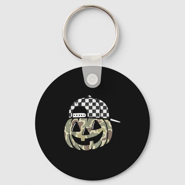 Camo Pumpkin Jack O Lantern Face Camouflage Hallow Keychain (Front)
