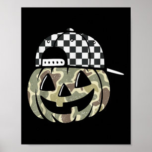 Camo Pumpkin Jack O Lantern Face Camouflage Hallow Poster
