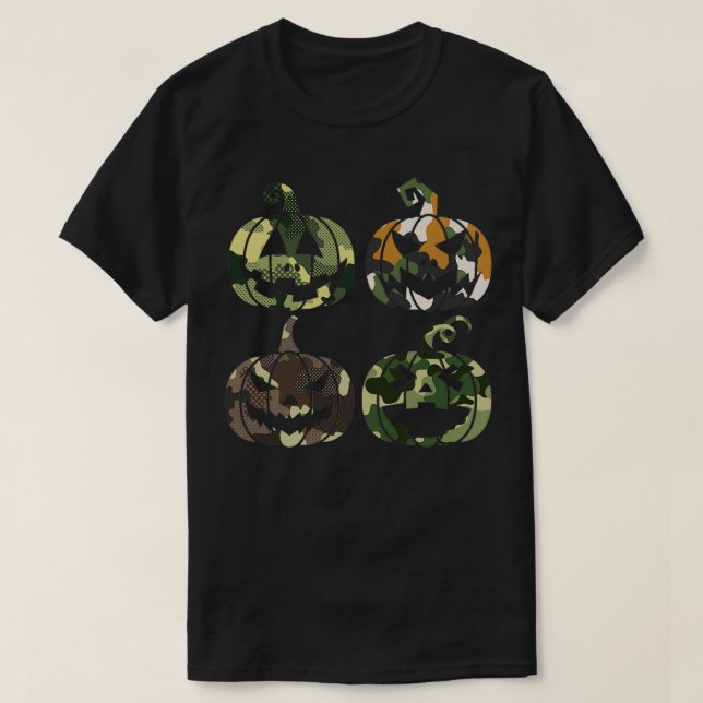 Camo Pumpkin Military Tactical Lazy Easy Halloween T-Shirt (Design Front)