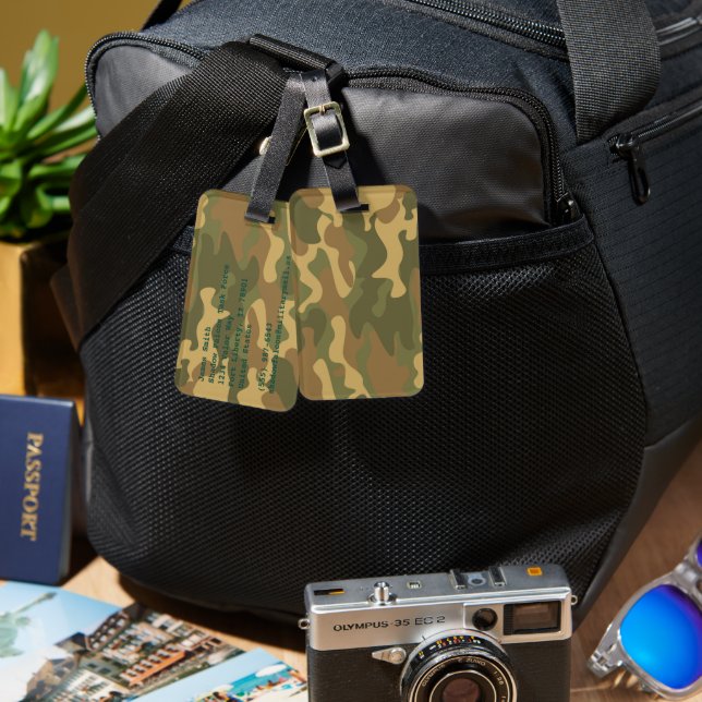 Camo Sand Brown Green Luggage Tag (Front & Back)