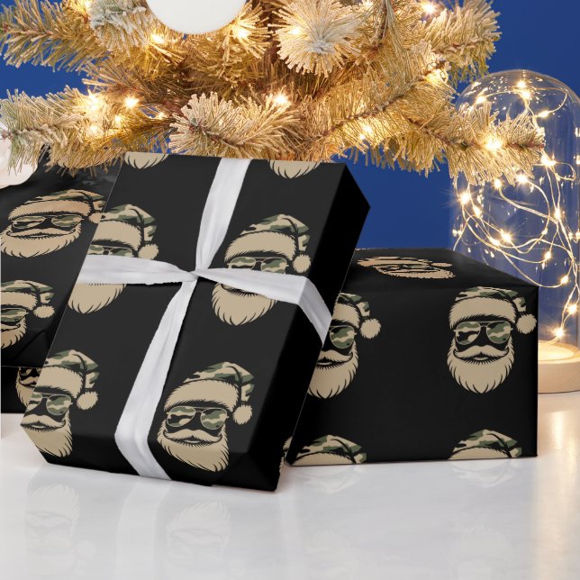 Camo Santa Claus Sunglasses Xmas Camouflage  Wrapping Paper (Holidays)