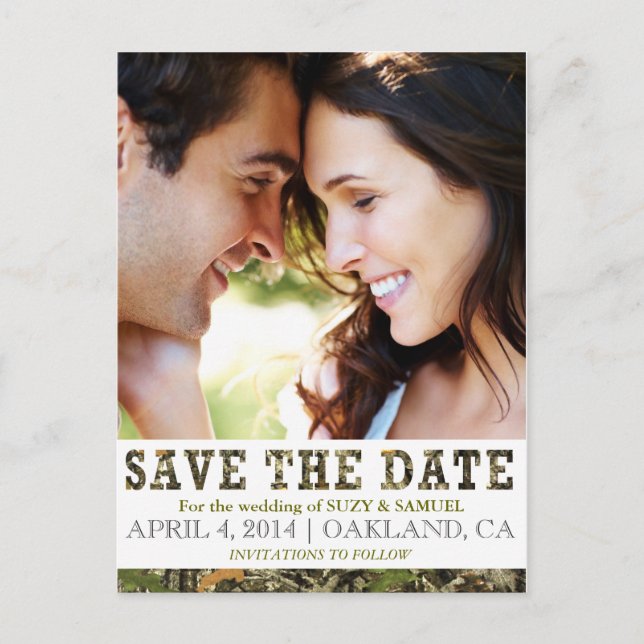 Camo Save The Date Announcement Postcard (Front)