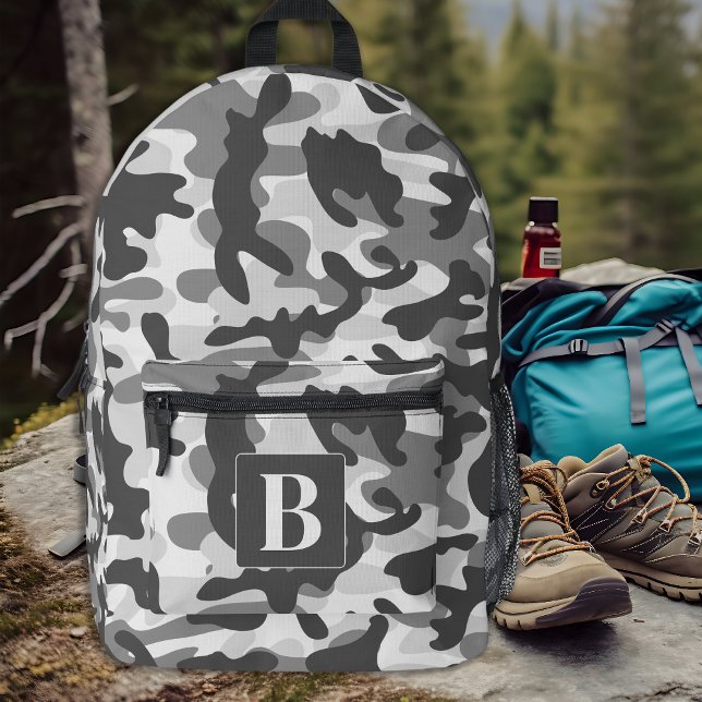Camo Snow Personalized Modern Monogram Camouflage Printed Backpack (Creator Uploaded)