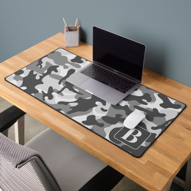 Camo Snow Personalized Monogram Camouflage Desk Mat (Office 2)