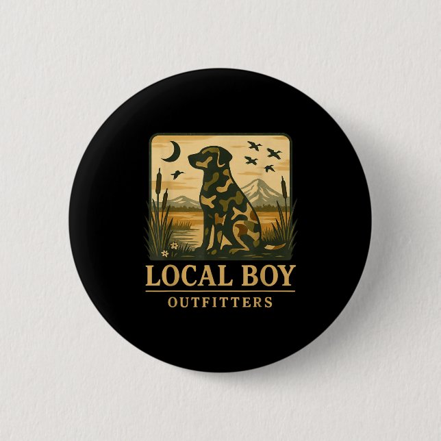 Camo Southern Local Boy Duck Hunting Black Lab Out 2 Inch Round Button (Front)