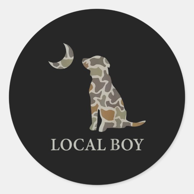 Camo Southern Local Boy Duck Hunting Black Lab Out Classic Round Sticker (Front)