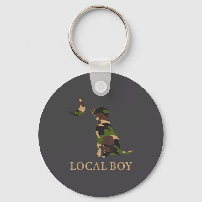 Camo Southern Local Boy Duck Hunting Black Lab Out Keychain (Front)
