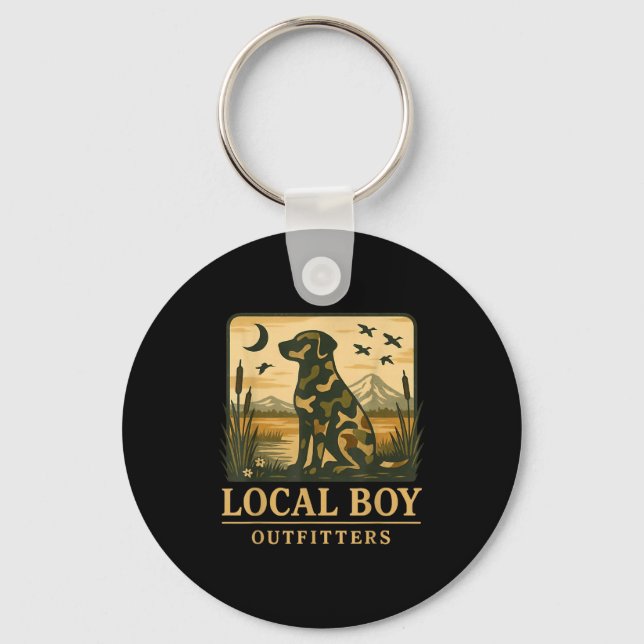 Camo Southern Local Boy Duck Hunting Black Lab Out Keychain (Front)