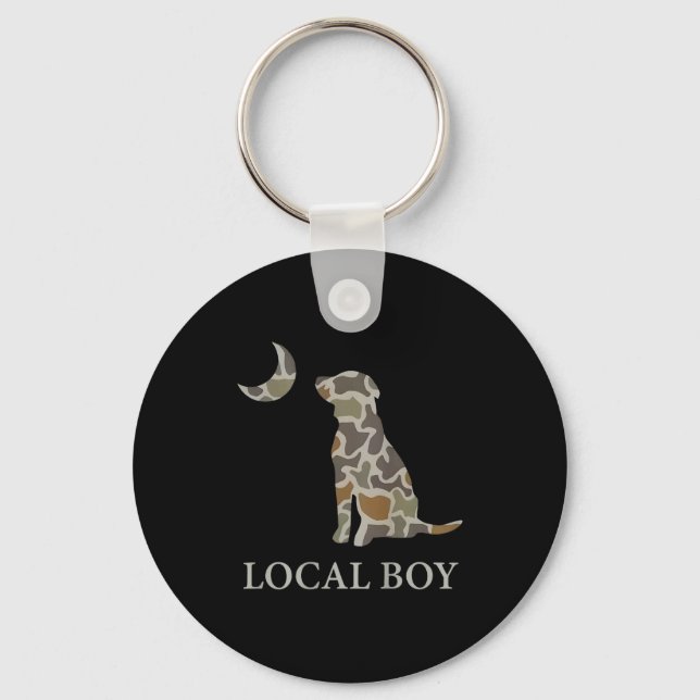 Camo Southern Local Boy Duck Hunting Black Lab Out Keychain (Front)