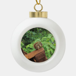 Camo Squirrel Ceramic Ball Christmas Ornament