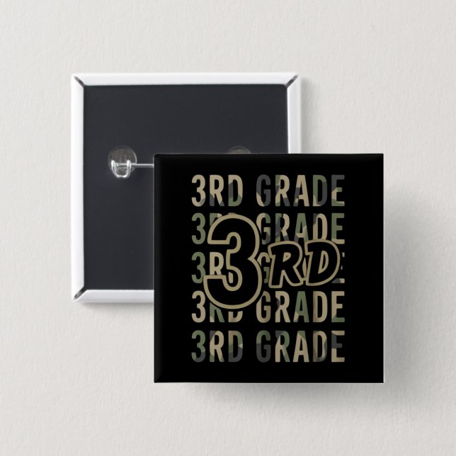 Camo Team 3rd Grade Squad Back To School Teacher  2 Inch Square Button (Front & Back)