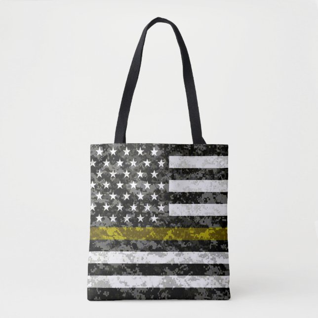 Camo Thin Yellow Line Flag Tote Bag (Front)