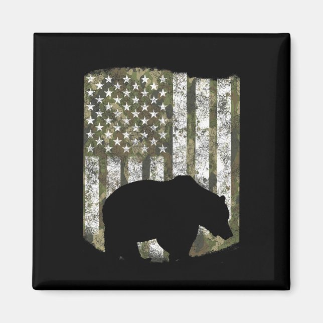 Camo Us Flag Bear Grizzly Camoflage Hunting Hunter Magnet (Front)