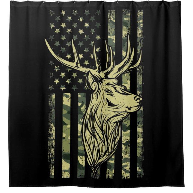 Camo US Flag Deer Elk Buck Camoflage Hunting (Front)
