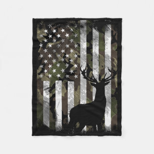 Camo Us Flag Deer Elk Buck Camoflage Hunting Hunte Fleece Blanket