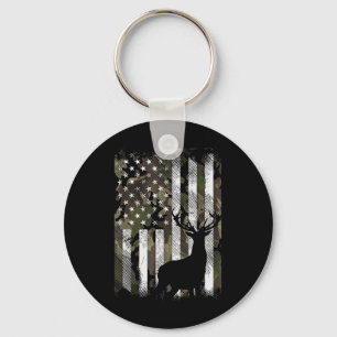 Camo US Flag Deer Elk Buck Camoflage Hunting Hunte Keychain