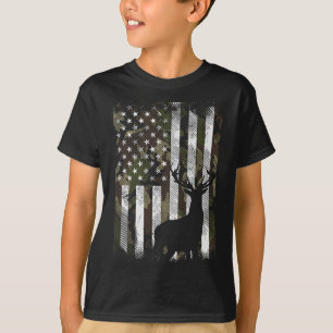 Camo Us Flag Deer Elk Buck Camoflage Hunting Hunte T-Shirt
