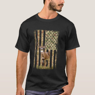 Camo US Flag Deer Elk Buck Camoflage Hunting Hunte T-Shirt