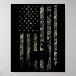 Camo Us Flag Deer Elk Buck Camouflage Hunting Hunt Poster