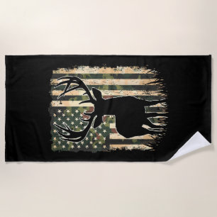 Camo US Flag Deer Hunting Camoflage Hunter Beach Towel