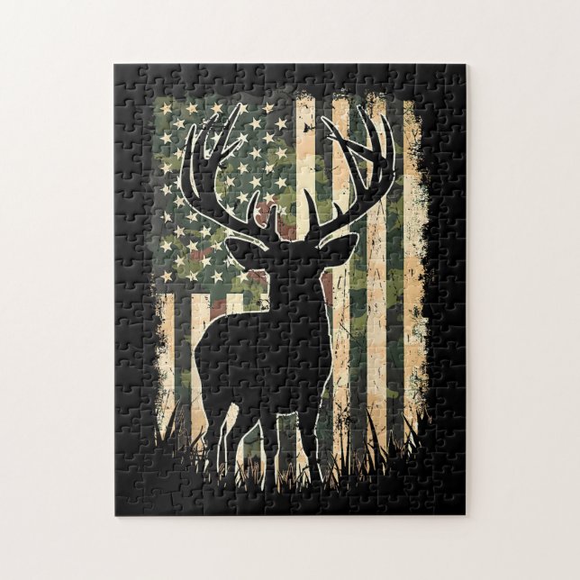 Camo US Flag Deer Hunting Camoflage Hunter Jigsaw Puzzle (Vertical)