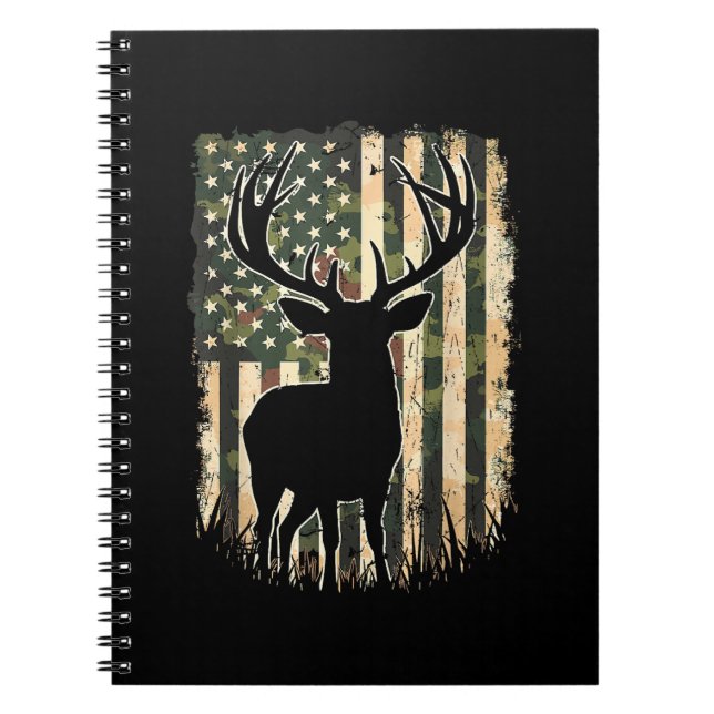 Camo US Flag Deer Hunting Camoflage Hunter Notebook (Front)