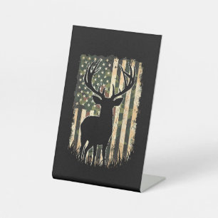 Camo US Flag Deer Hunting Camoflage Hunter Pedestal Sign