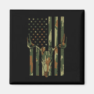 Camo Us Flag Deer Skull Vintage Hunting Patriotic  Magnet