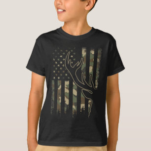 Camo Us Flag Elk Buck Camouflage Deer Hunting Hunt T-Shirt