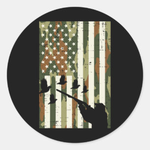 Camo Us Flag Quail Pheasant Hunting Upland Hunt Pa Classic Round Sticker