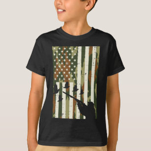 Camo Us Flag Quail Pheasant Hunting Upland Hunt Pa T-Shirt