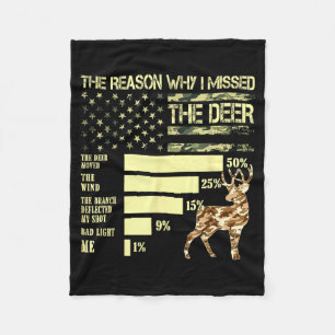 Camo Usa Flag Hunter Reasons Why I Missed The Deer Fleece Blanket