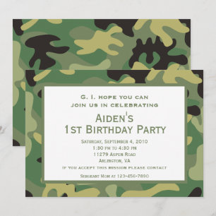 Camo vert Invitation de fête d'anniversaire