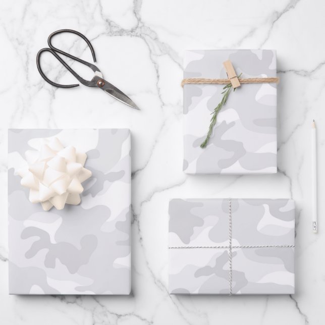 Camo White Grey Adventure Fun  Wrapping Paper Sheet (Front)