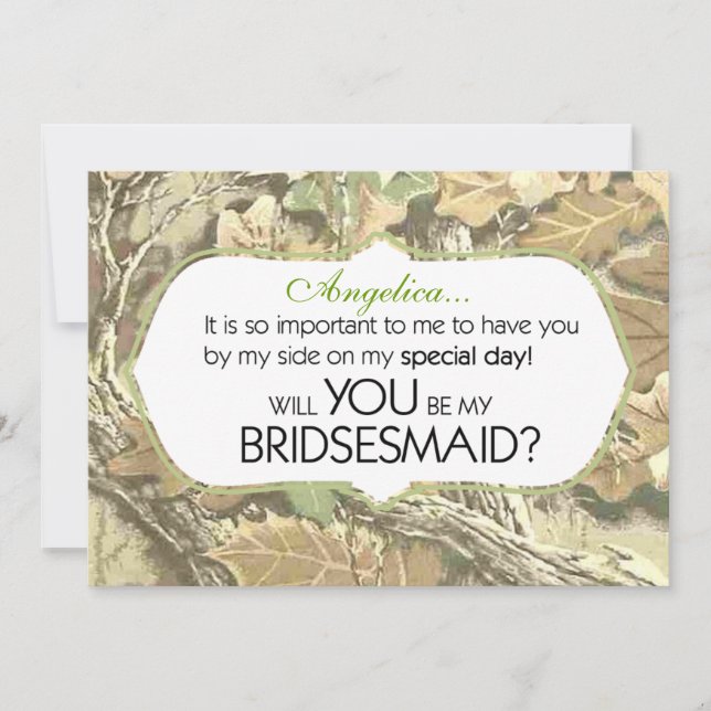 Camo Will You Be My Bridesmaid Invitation (Front)