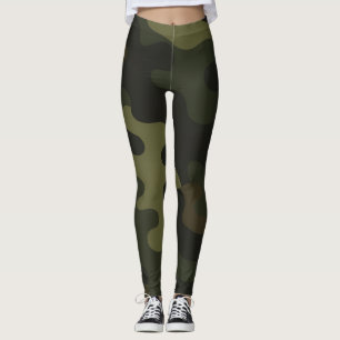 Camo Yoga Earthy Green Browns Black Accents Modern Leggings