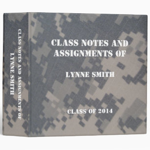 Camoflauge ACU Class Notes, Personalized Binder